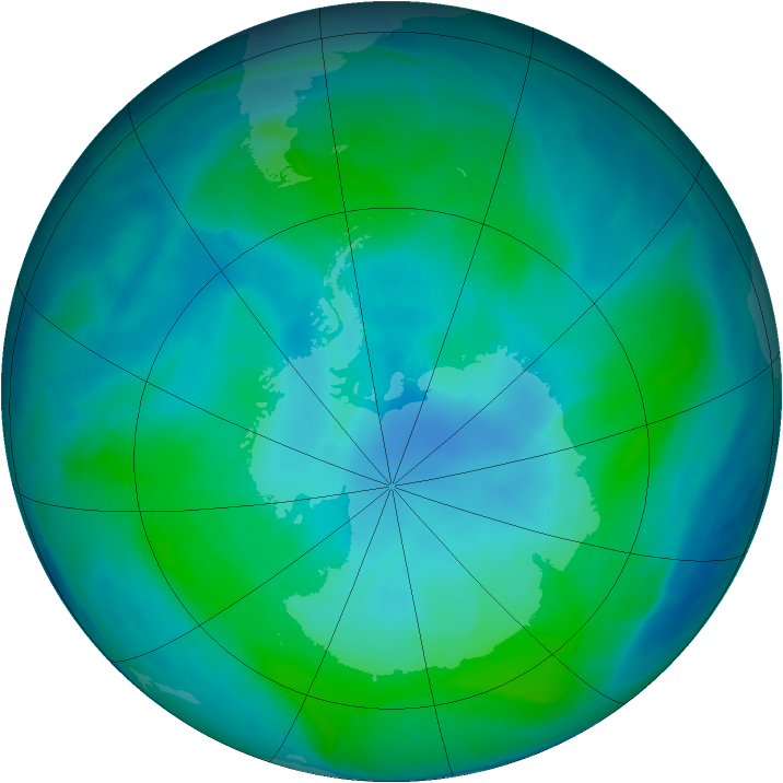 Antarctic ozone map for 11 February 2015